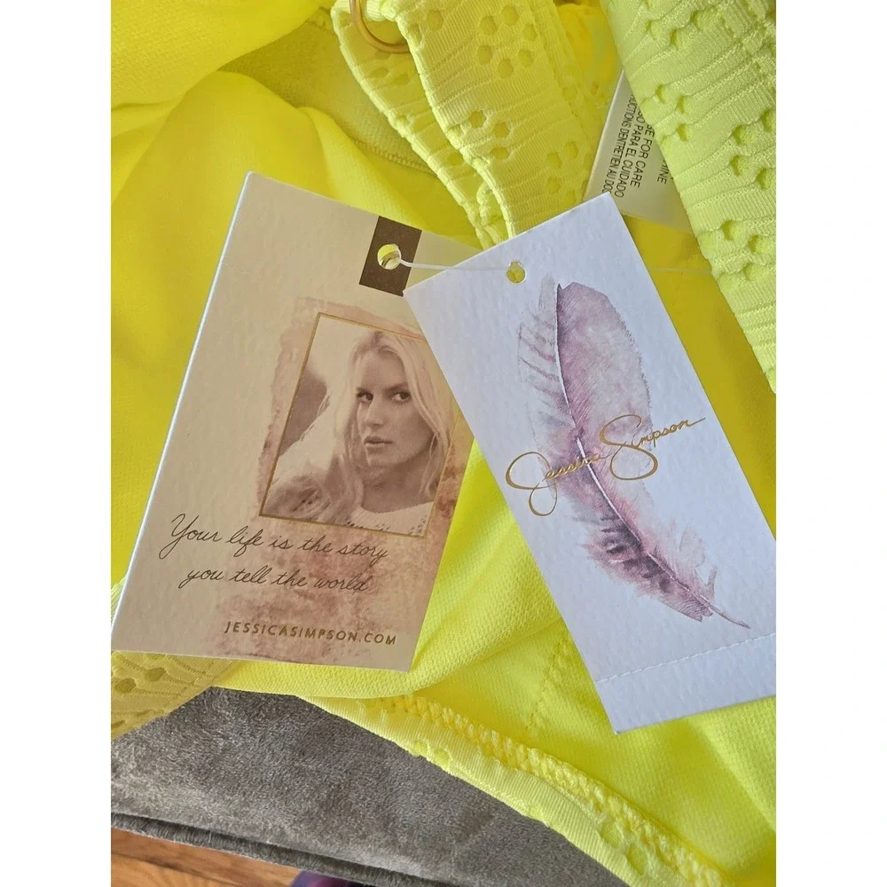 NWT Jessica Simpson Yellow Eyelet One Piece Swimsuit Women M Scoop Neck Resort